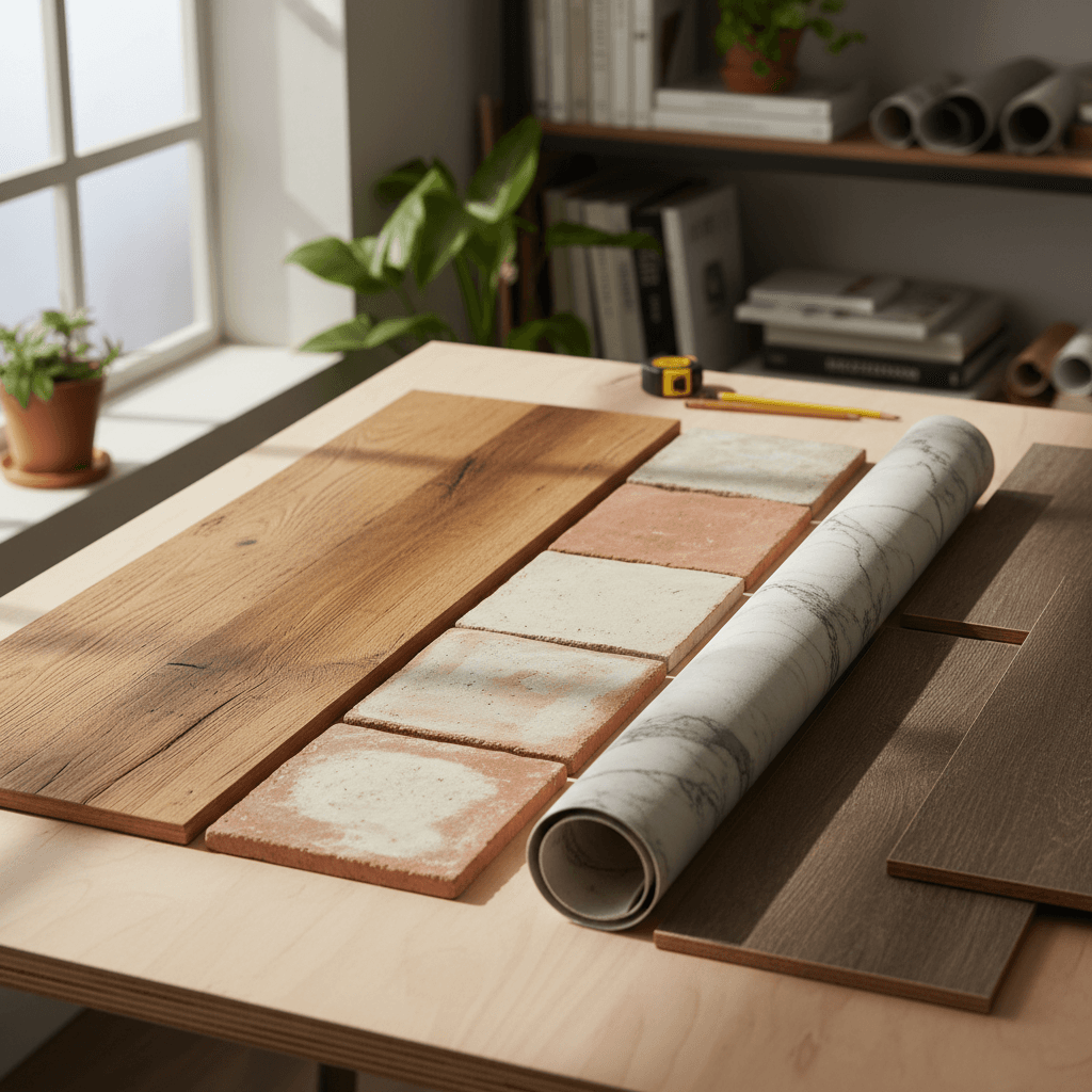 Flooring material samples and options