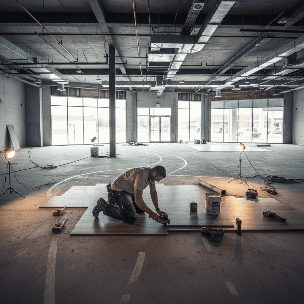Commercial vinyl plank installation in retail space