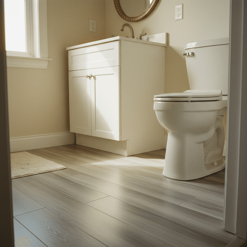 Luxury vinyl tile installation in residential bathroom