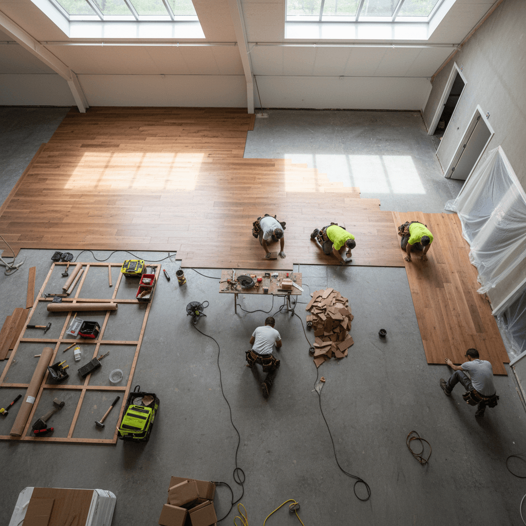 Flooring installation project workflow and progress