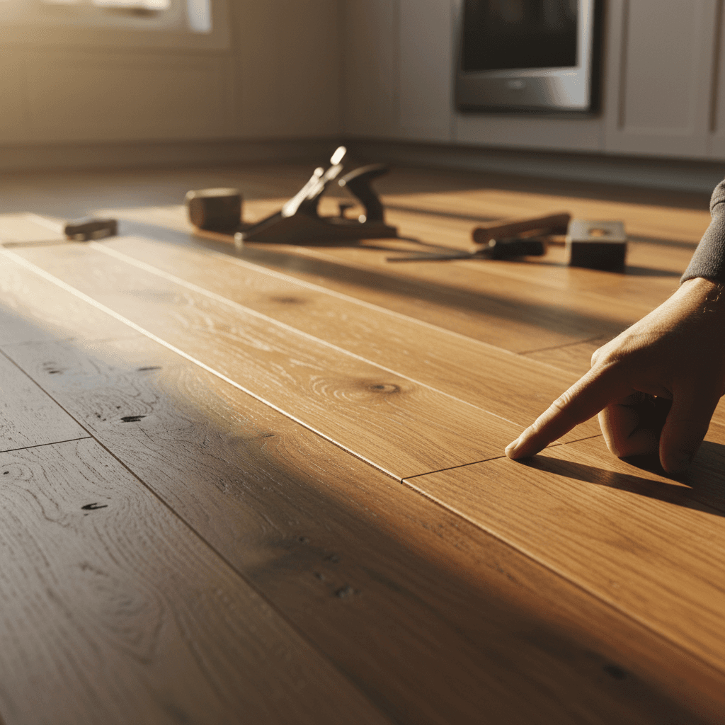 Hardwood flooring installation in residential kitchen