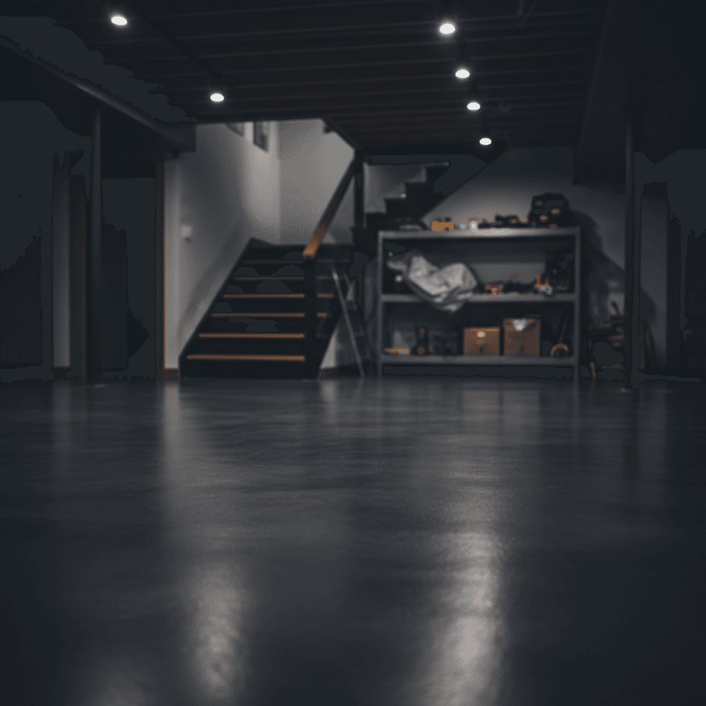 Epoxy concrete floor in finished basement