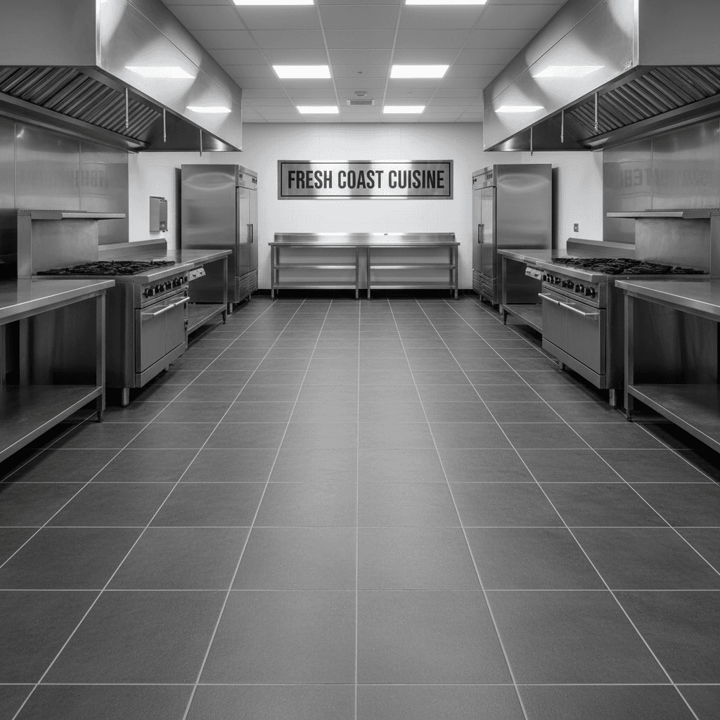 Commercial tile flooring in restaurant kitchen