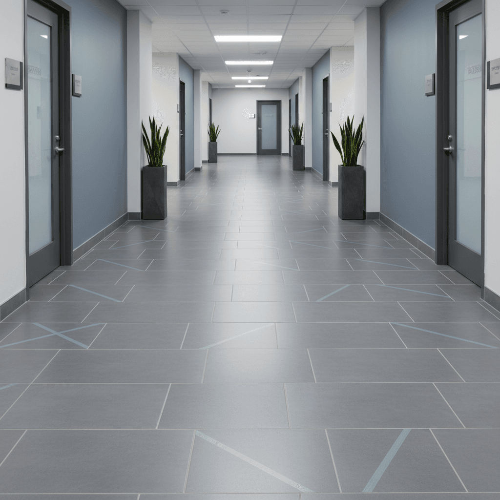 Tile flooring in commercial office hallway